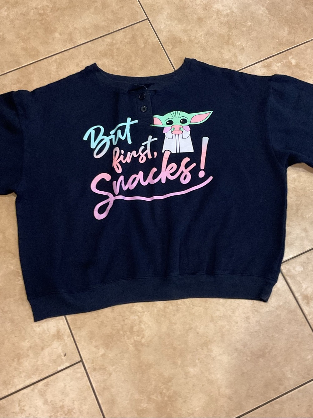 Star Wars Navy Plus Size 'But First, Snacks!' Graphic Sweatshirt with Baby Yoda